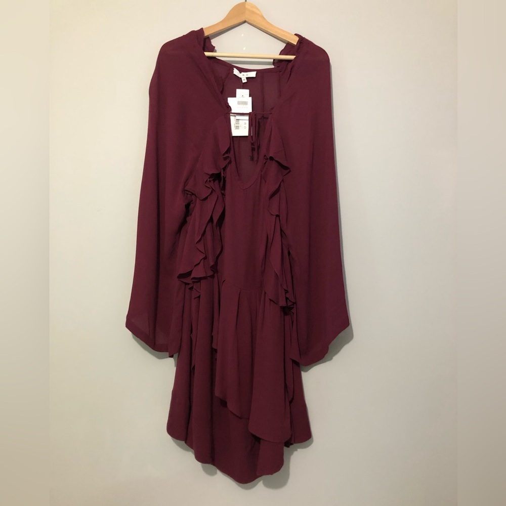 NWT IRO 42 Salene Burgundy Ruffle Long Wide Sleeve Dress Women’s 10
